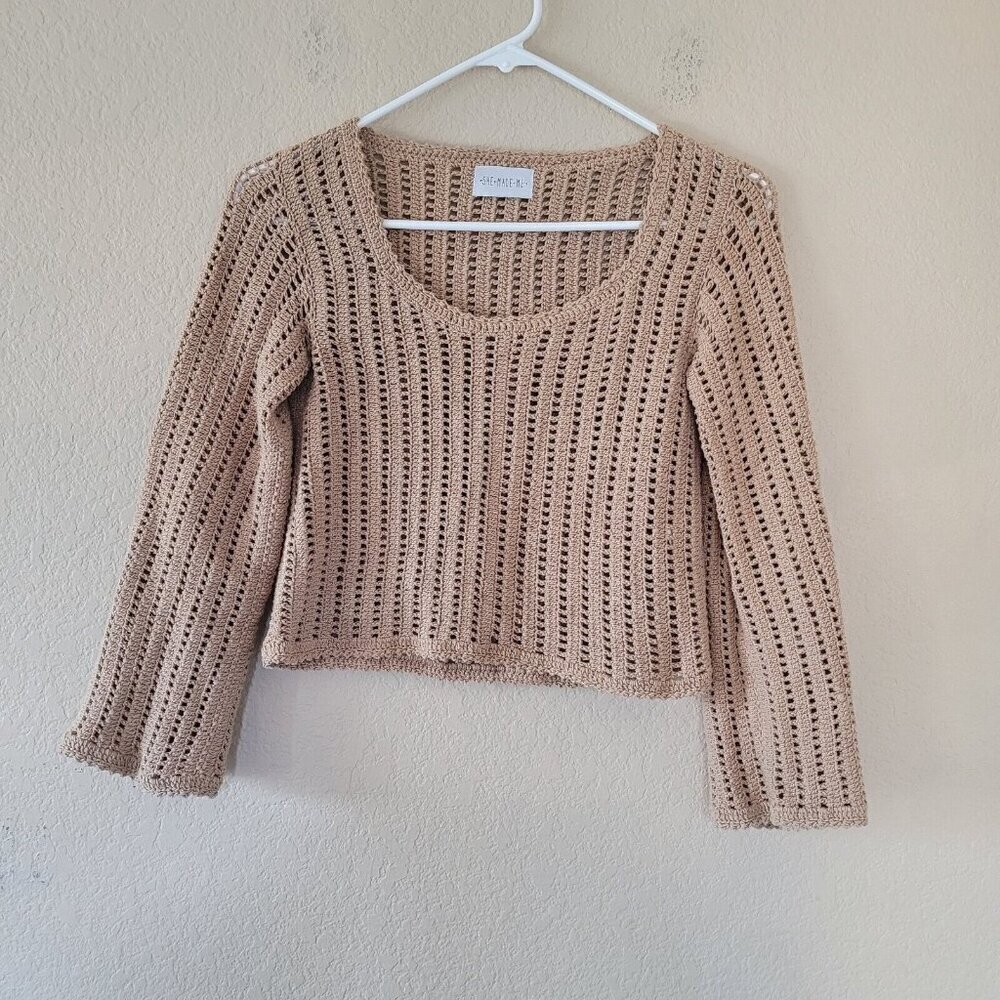 She Made Me Crochet Knit Cropped Top Sz Xs / S  Hippie Handmade Beachy Vacation